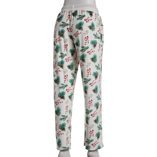 Womens Rene Rofe Pine Cones & Berries Stretch Velour Pajama Pants