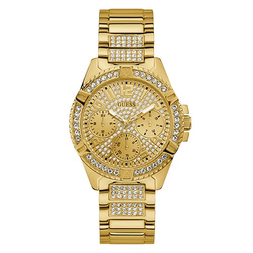Womens Guess Gold-Tone Crystal Accented Watch - U1156L2 - image 
