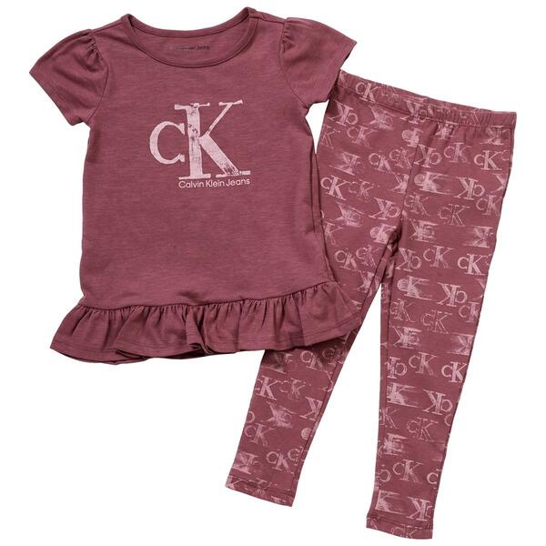 Girls &#40;4-6x&#41; Calvin Klein 2pc. Ruffle Tunic & Logo Leggings Set - image 