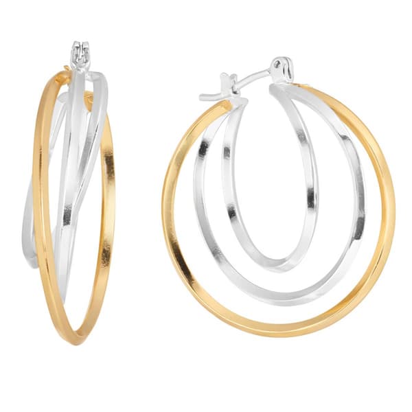 Athra Fine Silver Plated Two-Tone 30mm 3-Row Hoop Earrings - image 