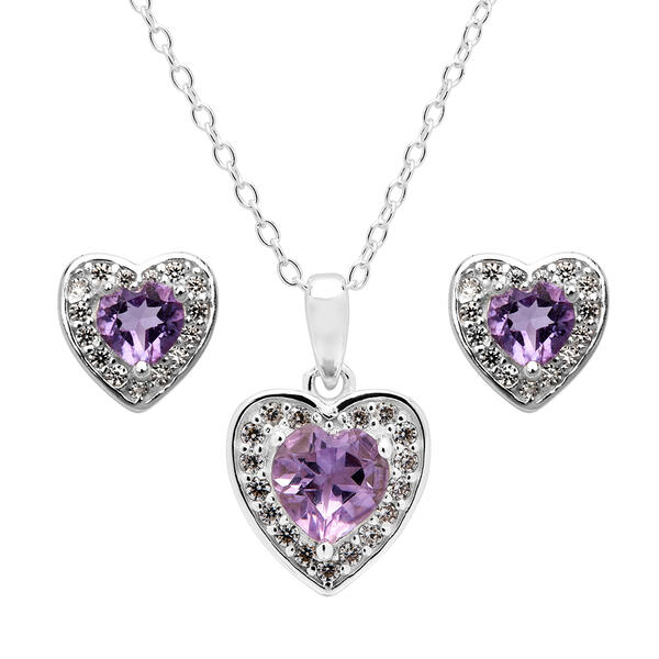 Marsala Amethyst & White Sapphire Heart Earrings & Necklace Set - image 