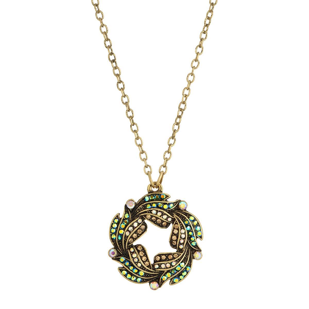 1928 Gold Tone Aurora Borealis Glass Stone Wreath Necklace