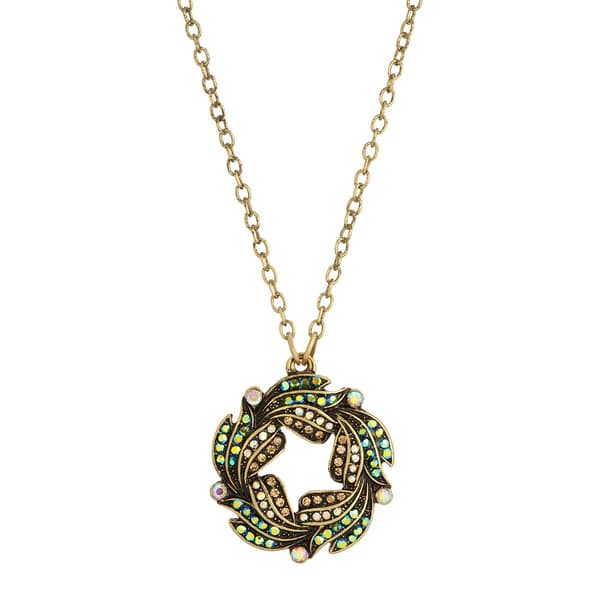 1928 Gold Tone Aurora Borealis Glass Stone Wreath Necklace - image 