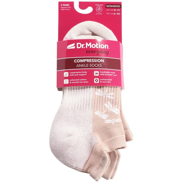 Womens Dr. Motion 2pk Dragonfly Compression Ankle Socks Boscov's