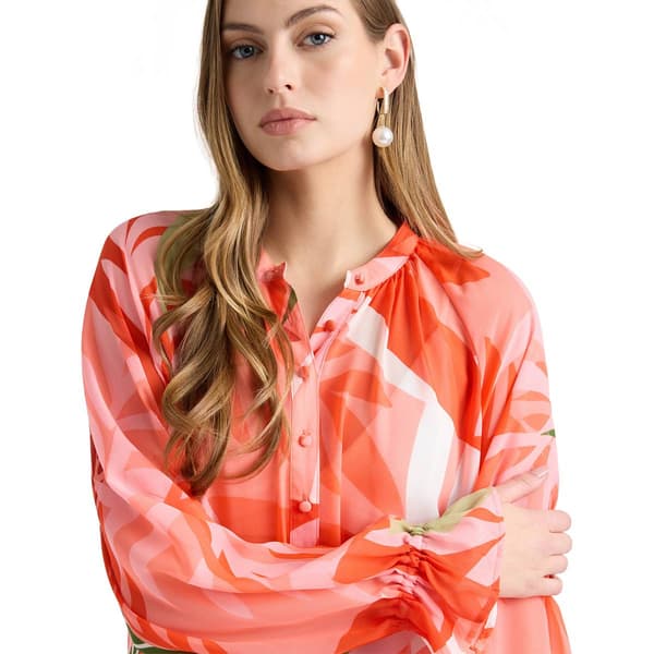 Womens NVLT Long Sleeve V Neck Tropical Cover Up Dress