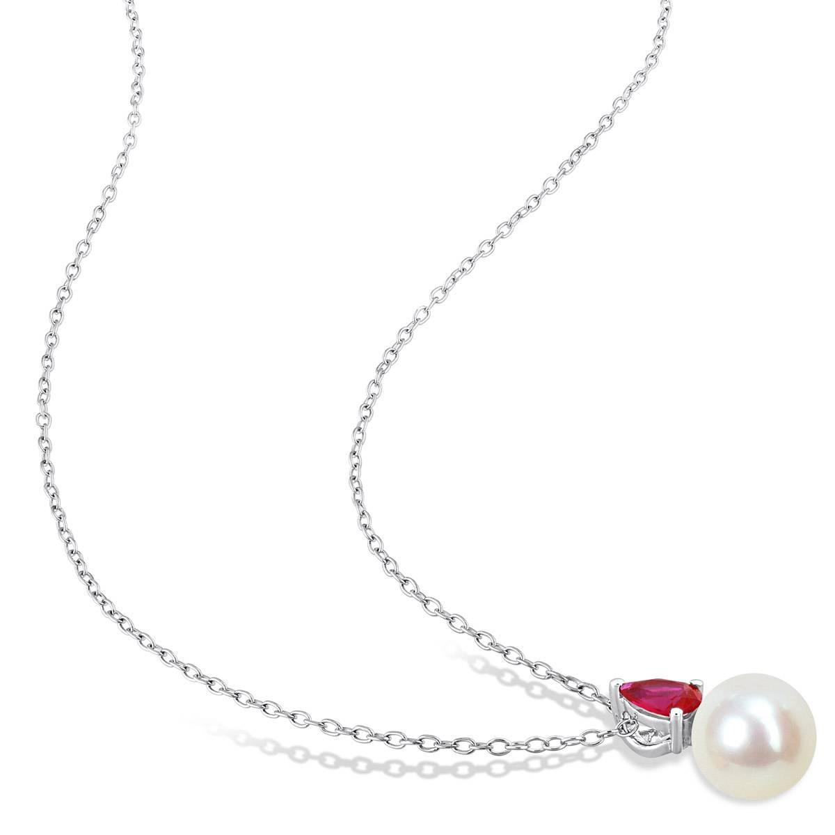 Gemstone Classics™ Freshwater Pearl & Created Ruby Pendant