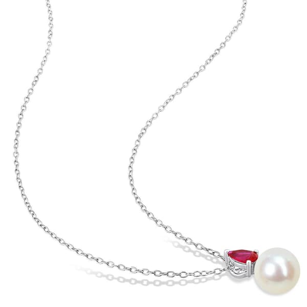 Gemstone Classics™ Freshwater Pearl & Created Ruby Pendant