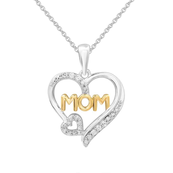 1/20cttw. Natural Diamond Sterling Silver Mom Heart Pendant - image 