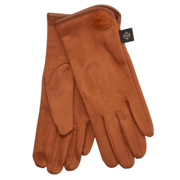 Womens Nanette Lepore Solid Suede Faux Fur Pom Gloves - image 
