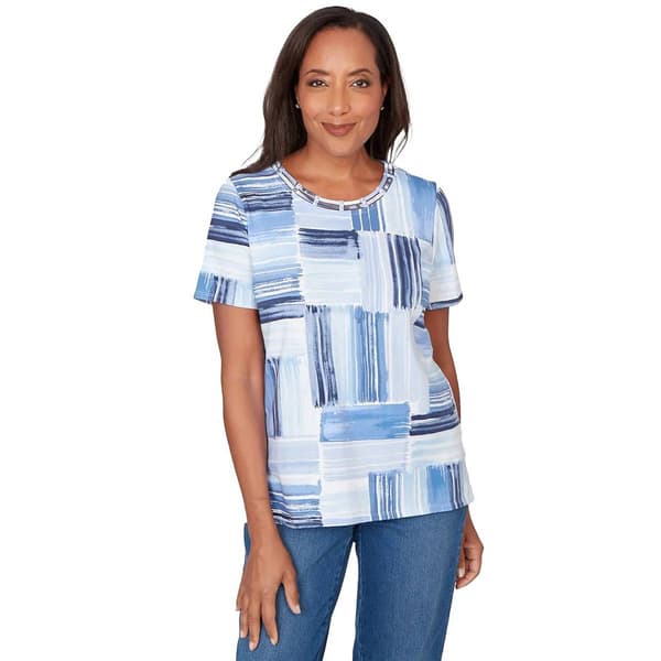 Womens Alfred Dunner Key Items Brushstroke Beaded Neck Blouse - image 