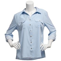 Womens Notations 3/4 Sleeve Stripe Casual Button Down