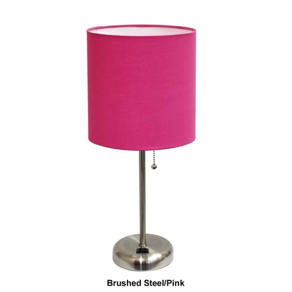 LimeLights White Stick Lamp w/Charging Outlet & Fabric Shade