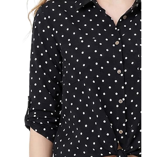 Plus Size NY Collection 3/4 Sleeve Dots Casual Button Down