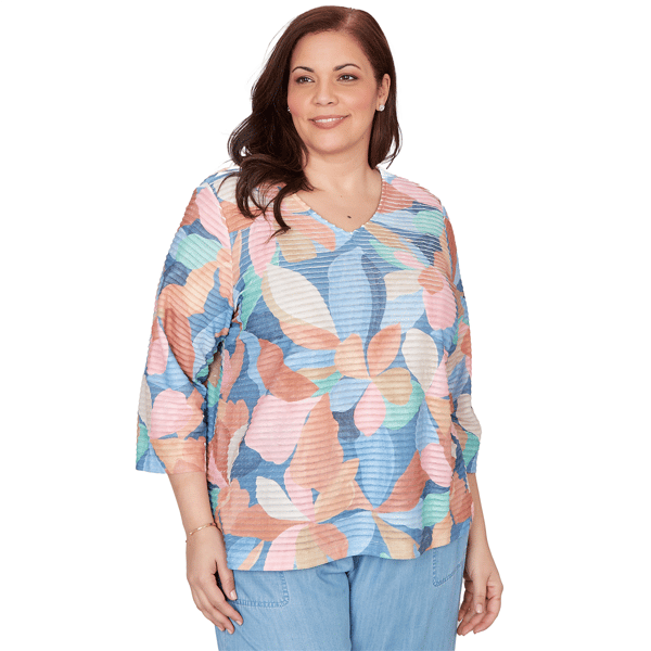 Plus Size Alfred Dunner Beachcomber Abstract Floral V Neck Top - image 