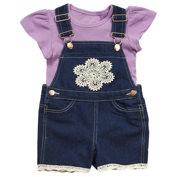 Toddler Girl Colette Lilly Crochet Flower Shortall & Rib Tee Set - image 