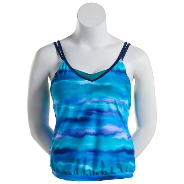 Plus Size Free Country V-Neck Blouson Tankini Swim Top - image 