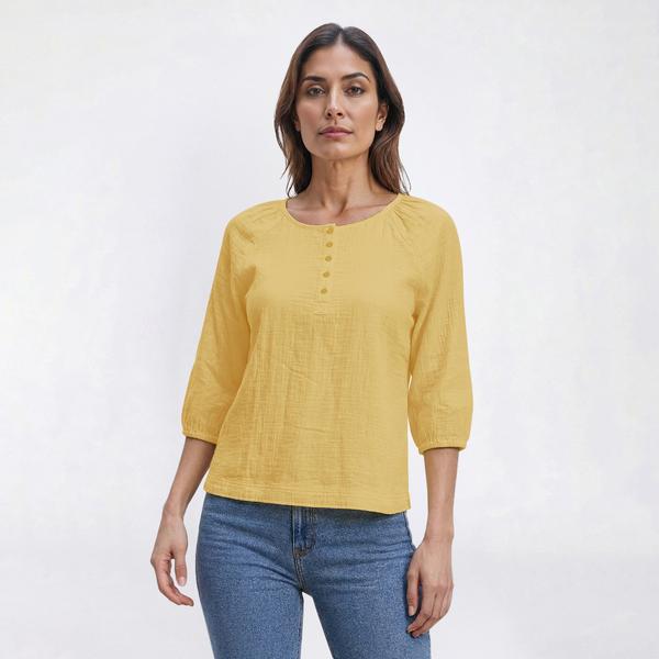 Womens Preswick & Moore® 3/4 Sleeve Henley Gauze Blouse - image 