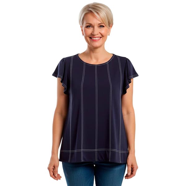 Womens Adrianna Papell Flutter Sleeve Stitch Detail Blouse - image 