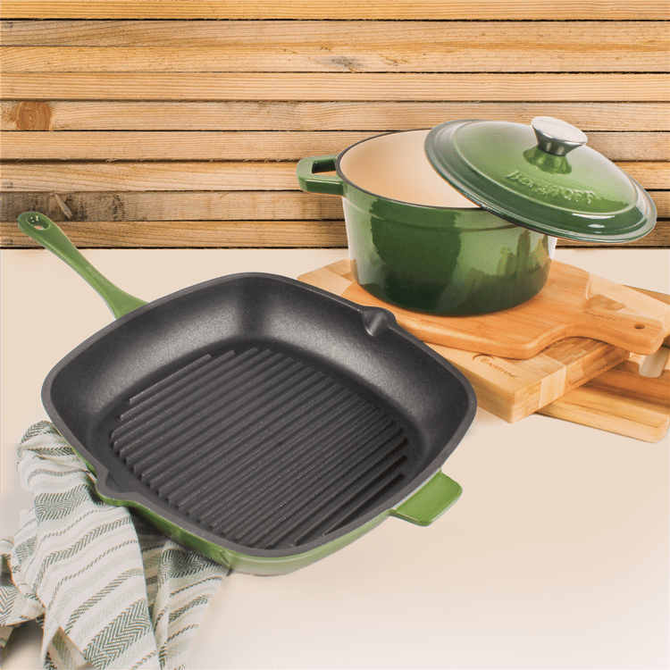 BergHOFF Neo 3pc. Cast Iron Grill Pan & Dutch Oven Cookware Set