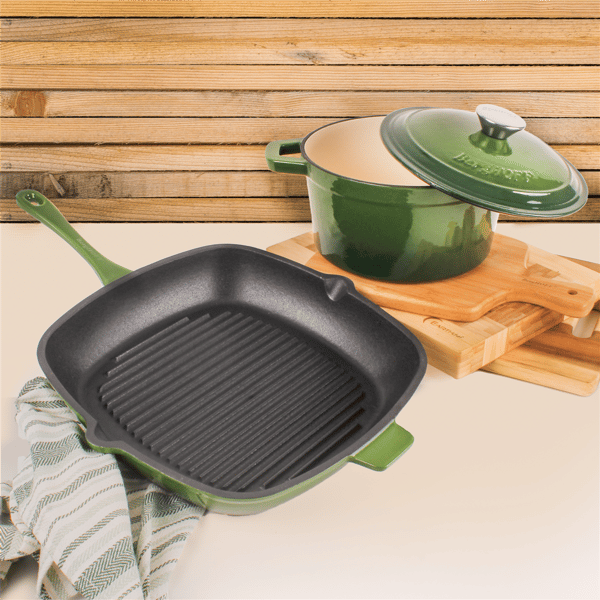 BergHOFF Neo 3pc. Cast Iron Pan/Dutch Oven Cookware Set - Green