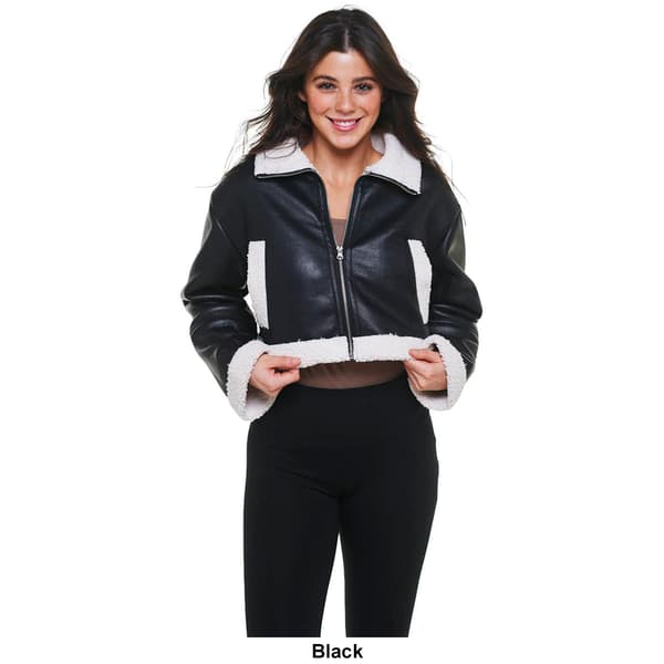 Juniors Love Tree Cropped Sherpa Trim Faux Suede Jacket