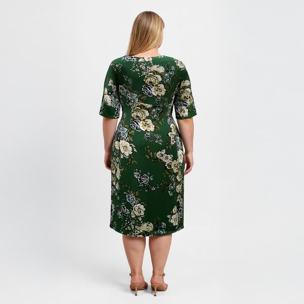 Plus Size Connected Apparel Elbow Sleeve Floral Wrap Dress
