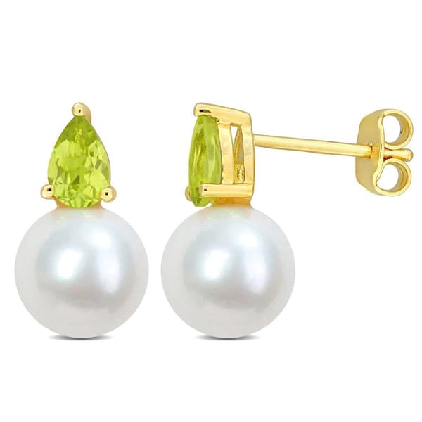 Gemstone Classics(tm) Freshwater Pearl & Peridot Stud Earrings - image 