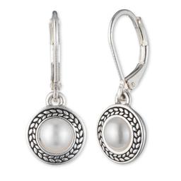 Napier Pearl Silvertone Drop Leverback Earrings