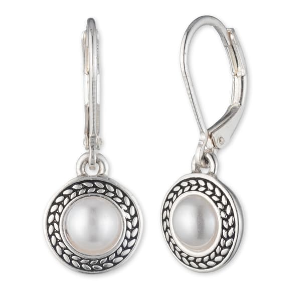 Napier Pearl Silvertone Drop Leverback Earrings - image 