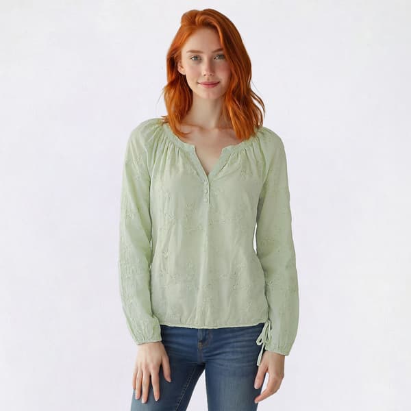 Juniors A.Byer Long Sleeve Embroidered Tie Bottom Top