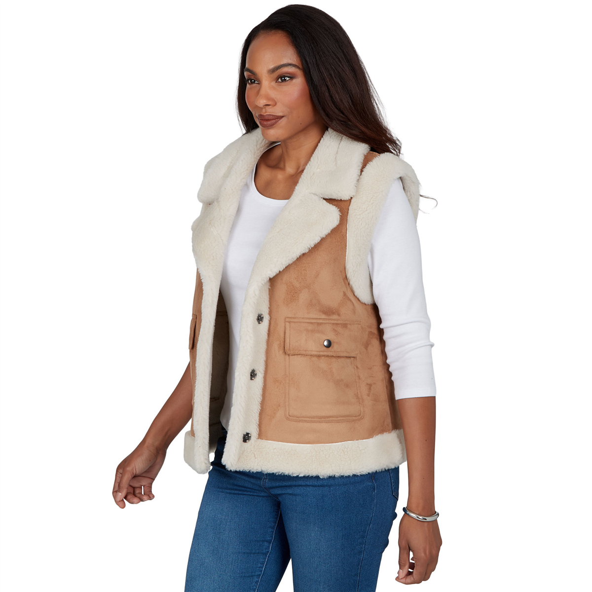 Womens Skye’s the Limit Wild Romance Faux Suede & Sherpa Vest