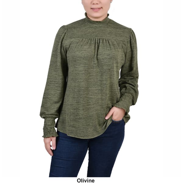 Plus Size NY Collection Long Sleeve Ruffled Mock Neck Hacci Top