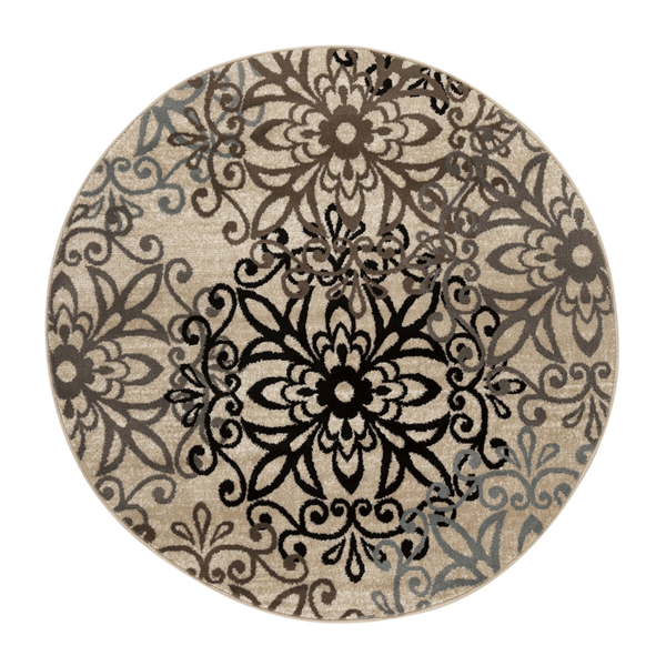 HomeRoots Brown Black & Grey Medallion Round Rug