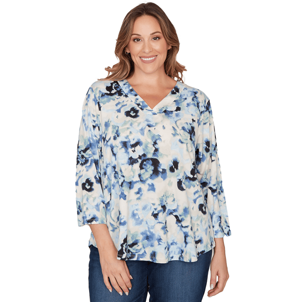 Plus Size Emaline Seabreeze Essence 3/4 Sleeve Top With Overlapp