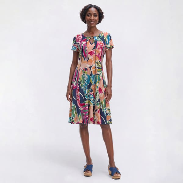 Plus Size Sami & Jo Keyhole Neck Floral Abstract A-Line Dress - image 