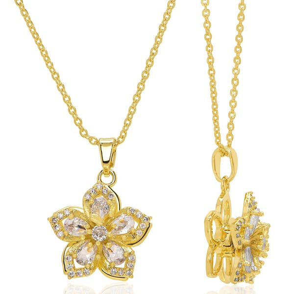 14kt. Gold Plated & CZ Flower Spinner Pendant Necklace - image 