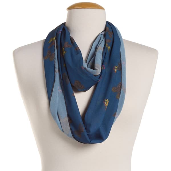 Womens Renshun Butterfly Silky Infinity Scarf - Navy - image 