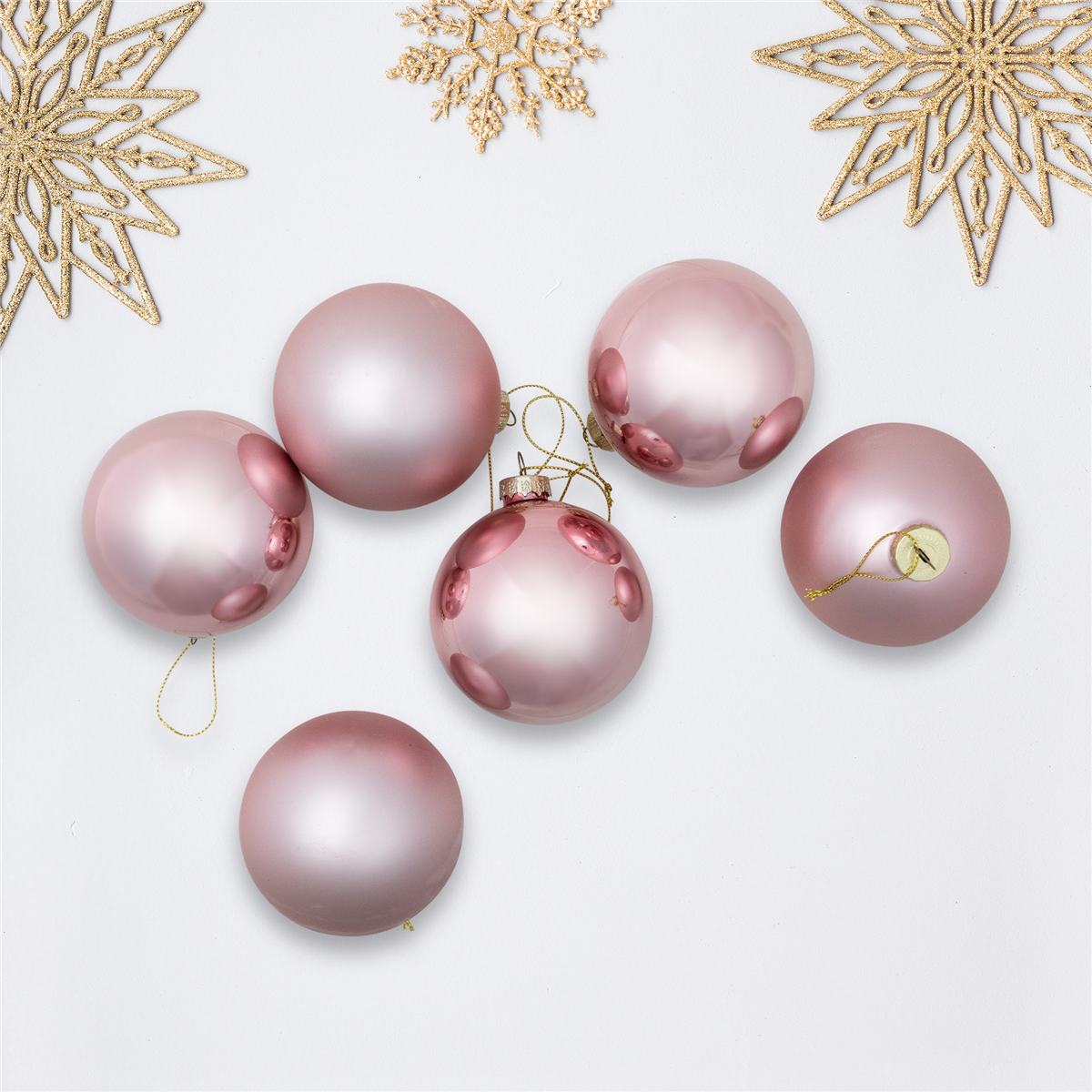 Northlight 6ct. Baby Pink 2-Finish Glass Ball Christmas Ornaments