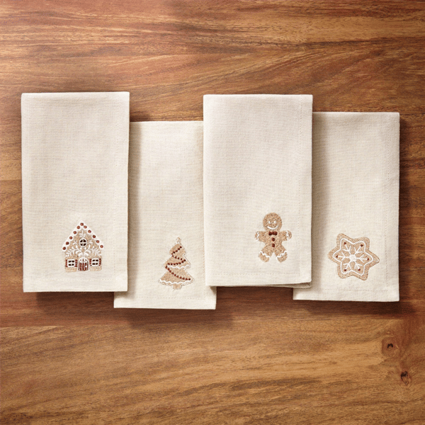 Threadmade Gingerbread Bliss Embroidered Napkins - Set of 4