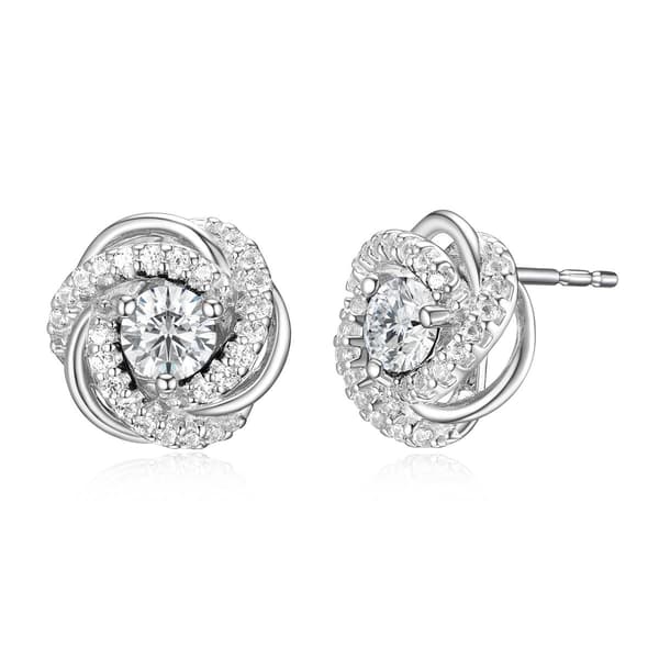 Forever Facets Rhodium Plated April Love Knot Earrings - image 