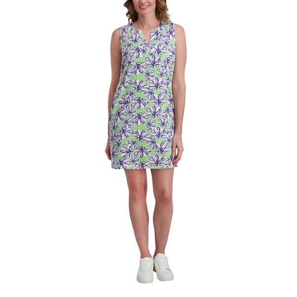 Womens Stella Parker Sleeveless Split Neck Floral UPF Shift Dress