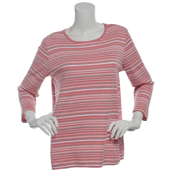Petite Hasting & Smith 3/4 Sleeve Stripe Open Crewneck - image 