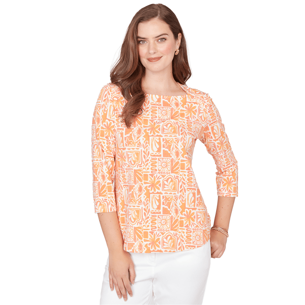 Plus Size Ruby Rd. Seas The Day Seashell Patchwork Knit Top - image 