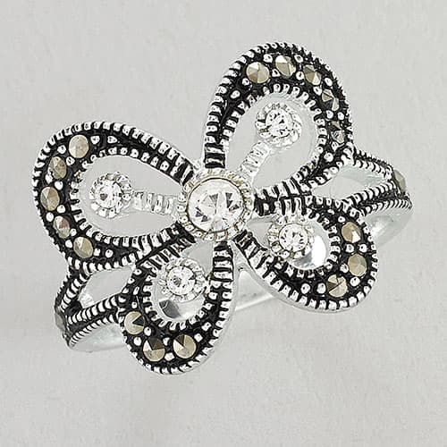 Marsala Silver Plated Marcasite Crystal Butterfly Ring