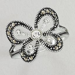 Marsala Silver Plated Marcasite Crystal Butterfly Ring