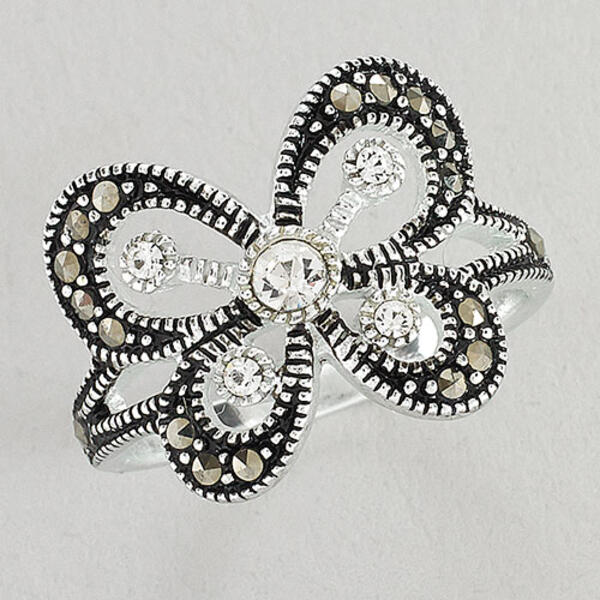 Marsala Silver Plated Marcasite Crystal Butterfly Ring - image 