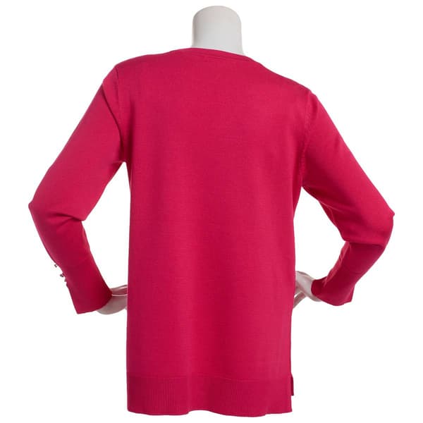 Womens Retrology Crew Neck Button Sleeve Side Slit Sweater