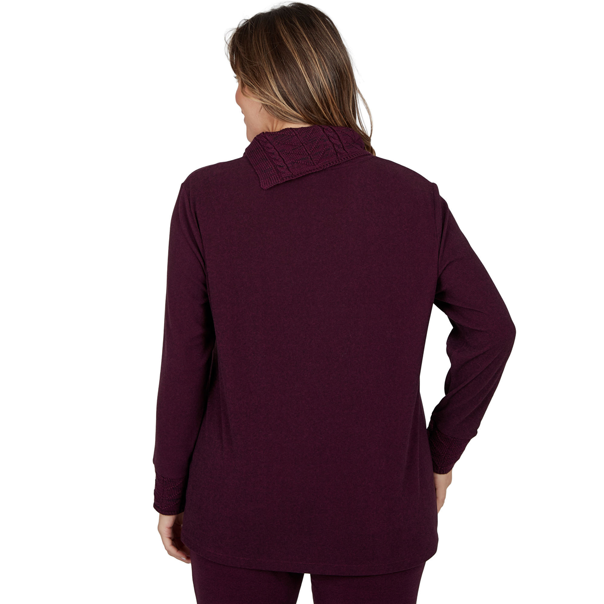 Plus Size Ruby Rd. Premium Luxe Rib Cable Knit Trim Sweater