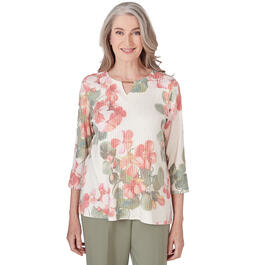Petite Alfred Dunner Tuscan Sunset Knit Placed Floral Texture Top