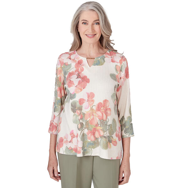 Womens Alfred Dunner Tuscan Sunset Placed Floral Texture Top - image 